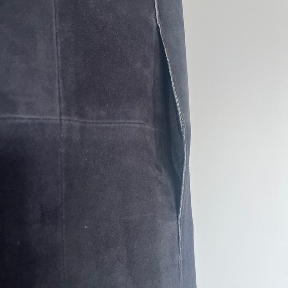 VINCE Navy Bonded Suede Night Out Navy Shift High Low Goat Leather Dress - Picture 9 of 15